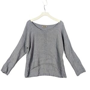 FLAX Linen Peasant Top Long Sleeve Lightweight Vacation Knit‎ Blue Women Size M